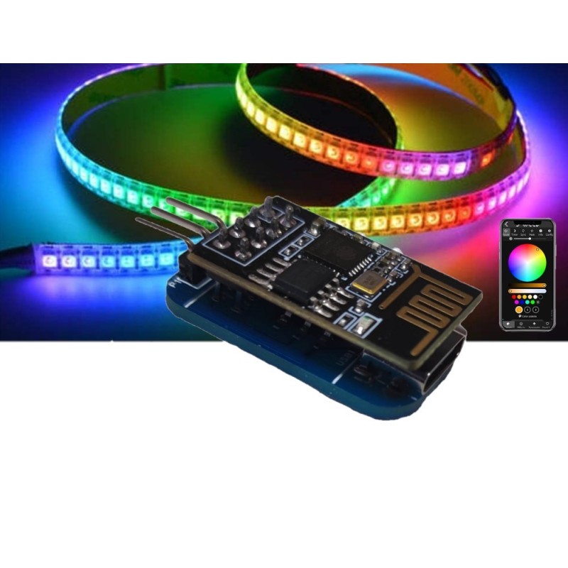 ESP01S - WS2812 DRGB LED vezérlőmodul WIFI-s, USB C, 5V