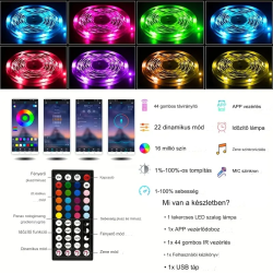 WiFi RGB LED szalagfény szett 5m - Távirányítóval és APP vezérléssel