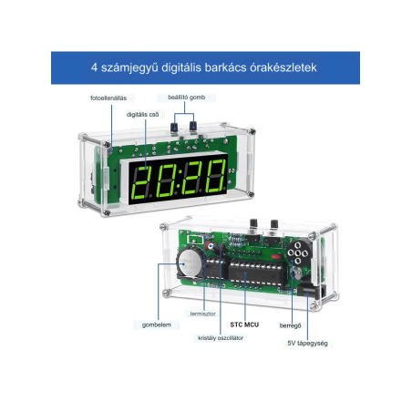 TJ-56-428 - 4-Digites Digitális Ébresztőóra Készlet Akril Házzal