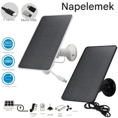 Napelemes töltőkészlet kültéri biztonsági kamerákhoz és ventilátorokhoz – Type-C és USB interfész | SmartElektronika.hu