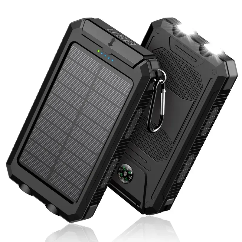 Power bank 8000 mAh-s napelemes, kettős LED-es zseblámpával Power bank 8000 mAh-s napelemes, kettős LED-es zseblámpával